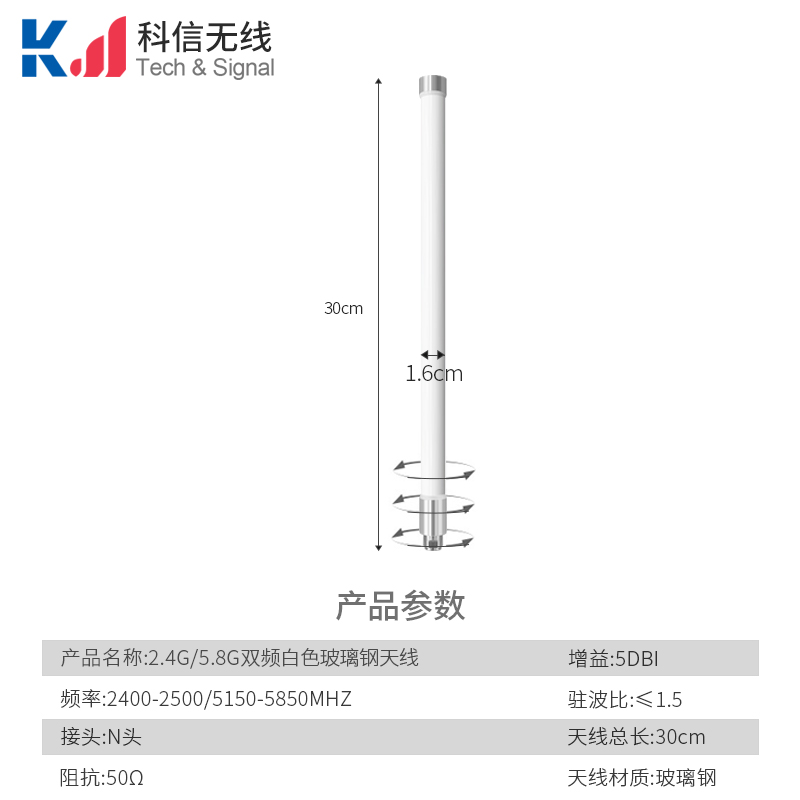 雙頻防塵防水白色迷你玻璃鋼天線直徑13mm-SMA公頭